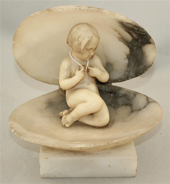 A late 19th century Italian carved alabaster model of a young girl, 9in.